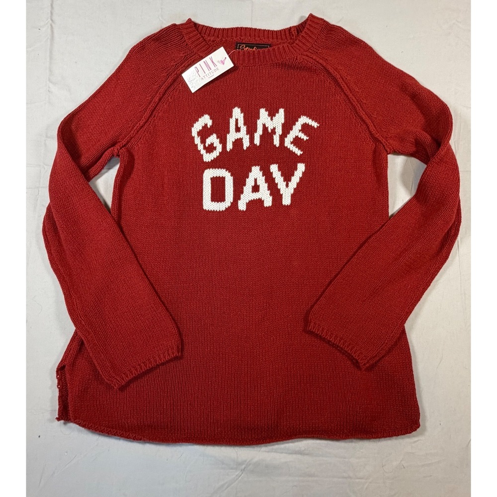 Stadium by Bamboa Red Game Day Graphic Knit Sweater Womens Medium STR22 NEW